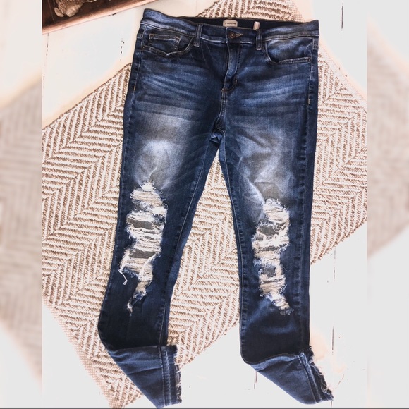 Sneak Peek Denim - Sneak Peek Ripped Raw Hem High Waist Skinny Jeans